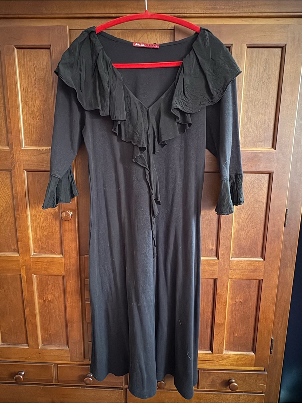 Barbara Lesser Black Ruffle-Trim Women's Dress, size M